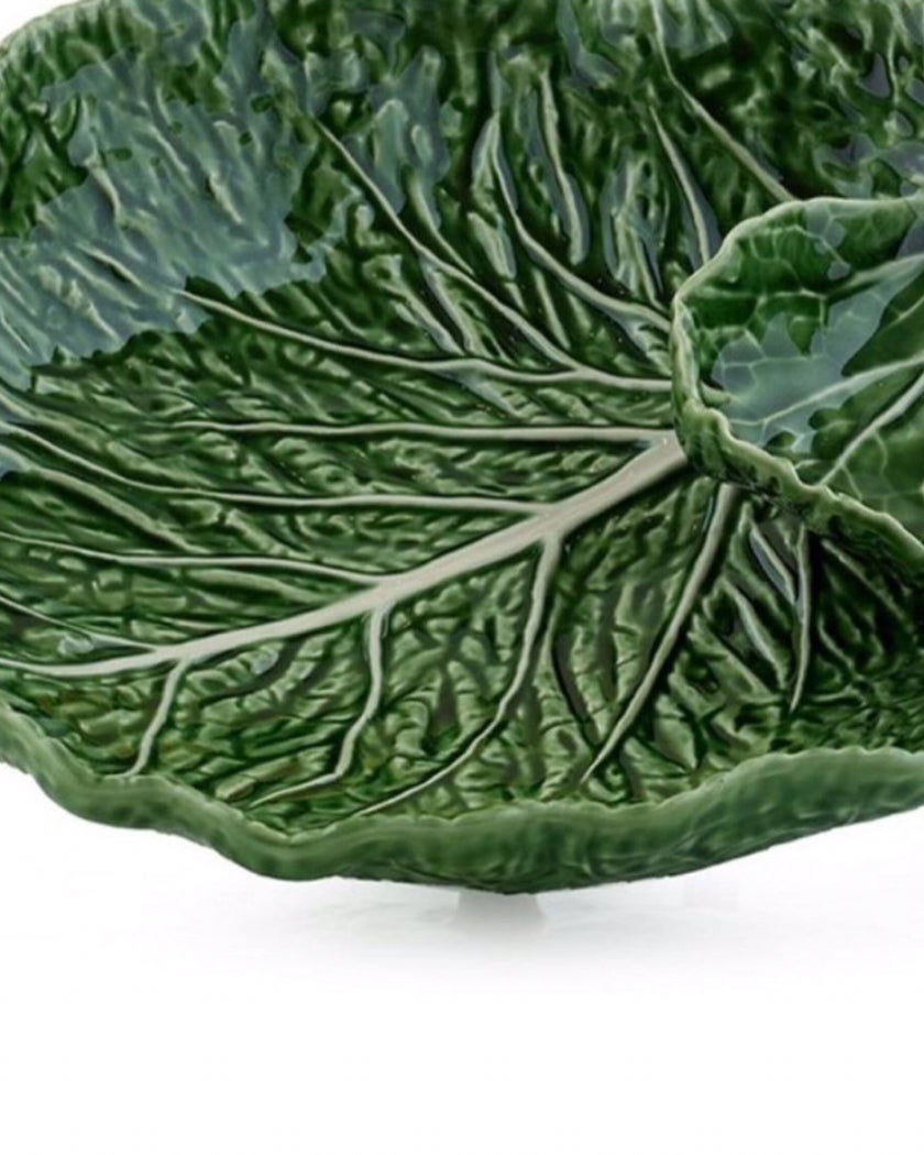 Green Cabbage Leaf Serving Bowl With Dip Bowl