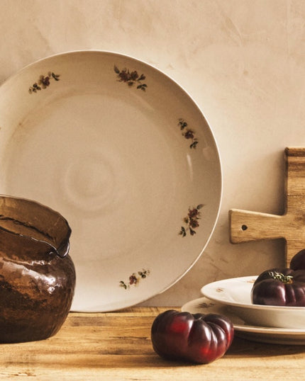 Floral Stoneware Round Large Serving Dish Platter