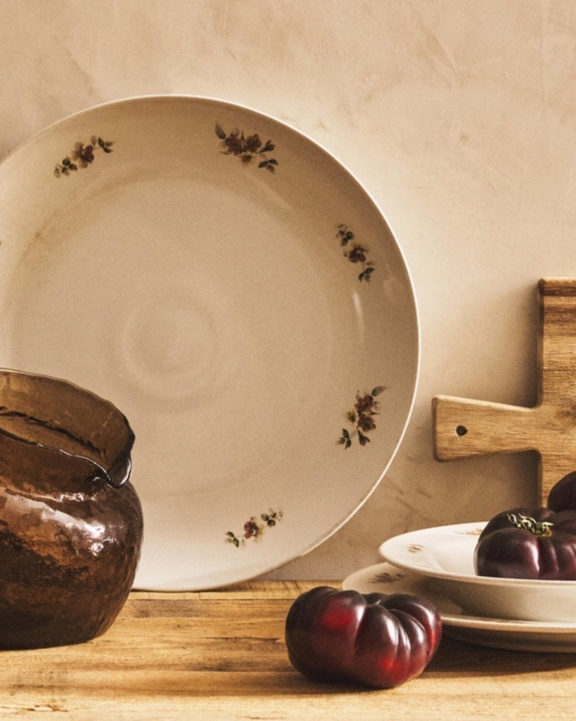 Floral Stoneware Round Large Serving Dish Platter