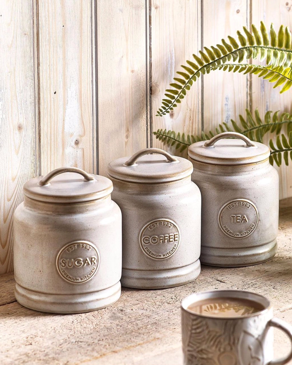 Stone Set of 3 Kitchen Storage Jars