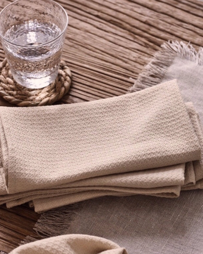 Waffle Knit Napkins Cream Set of 2