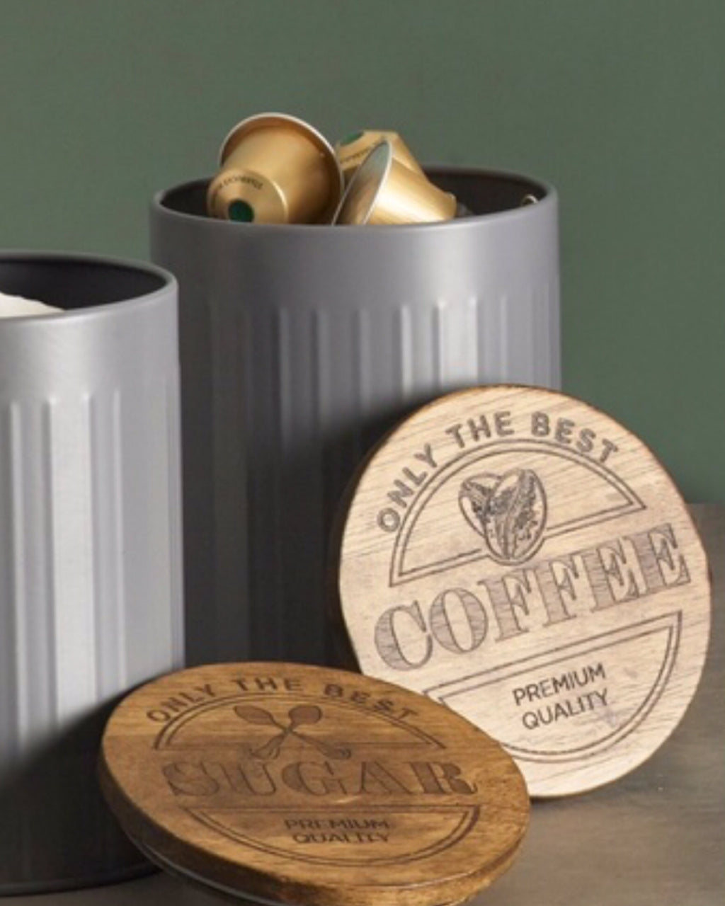 Wooden Lid Storage Tins Set Of 3