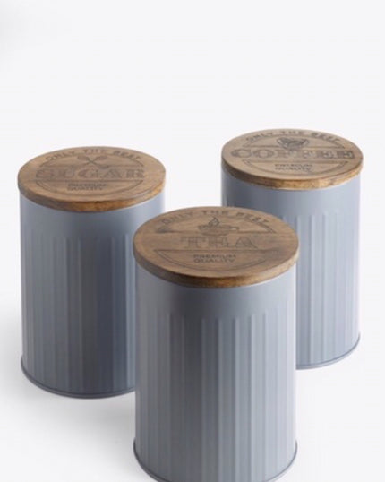 Wooden Lid Storage Tins Set Of 3