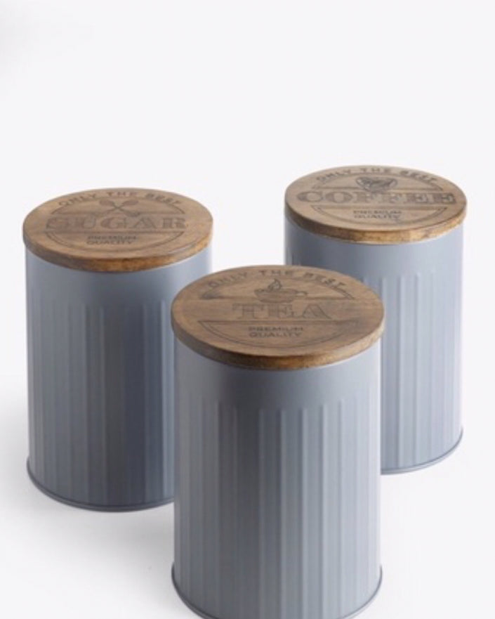 Wooden Lid Storage Tins Set Of 3