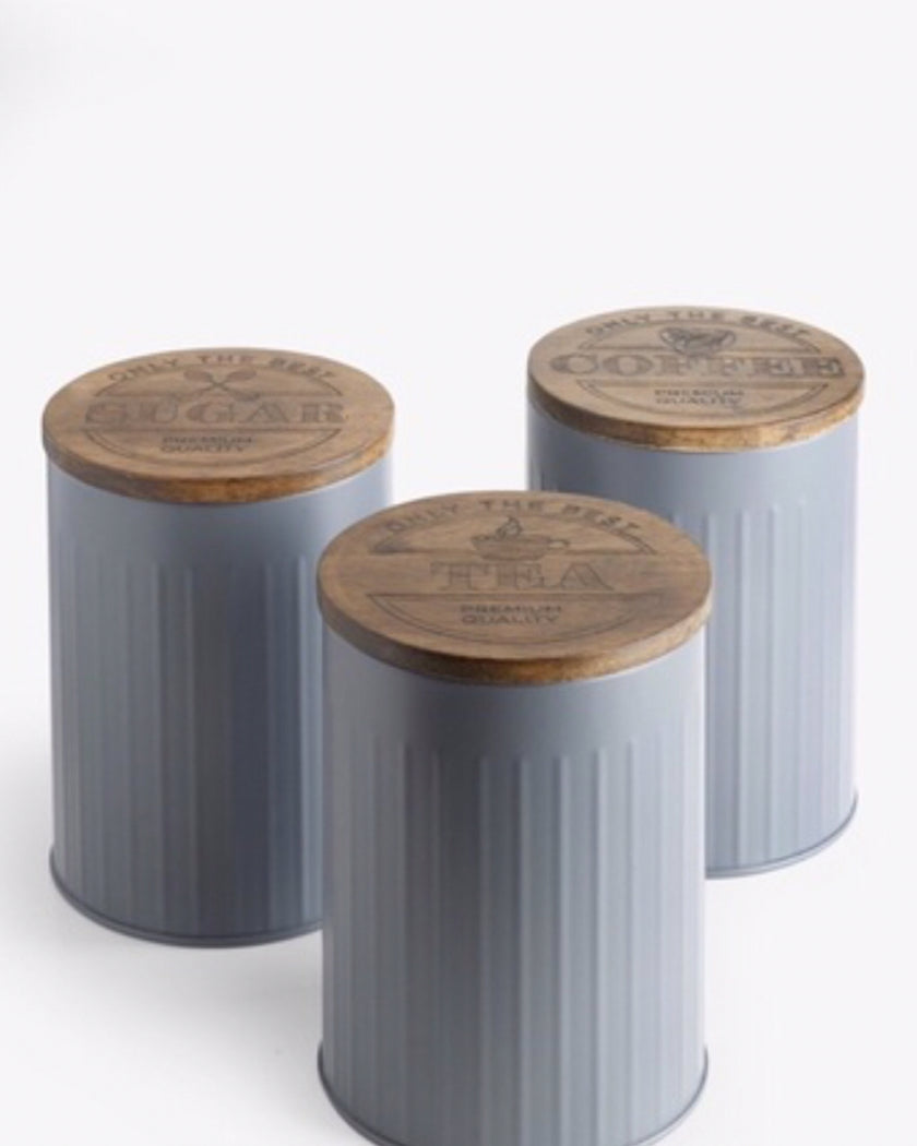 Wooden Lid Storage Tins Set Of 3
