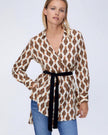 Printed Oversize Blouse With Velvet Tie in M