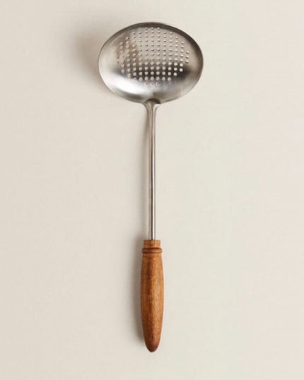 Stainless Steel Slotted Spoon With Wooden Handle Spatula