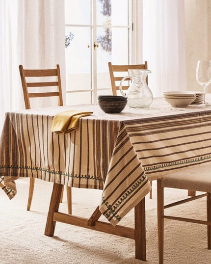 Striped and Embroidered Tablecloth (6-8 pax)