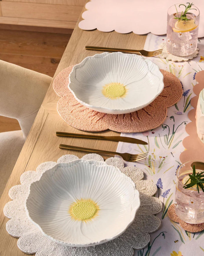 Blossom Wildlife Daisy White Flower Pasta Bowls (handpainted)