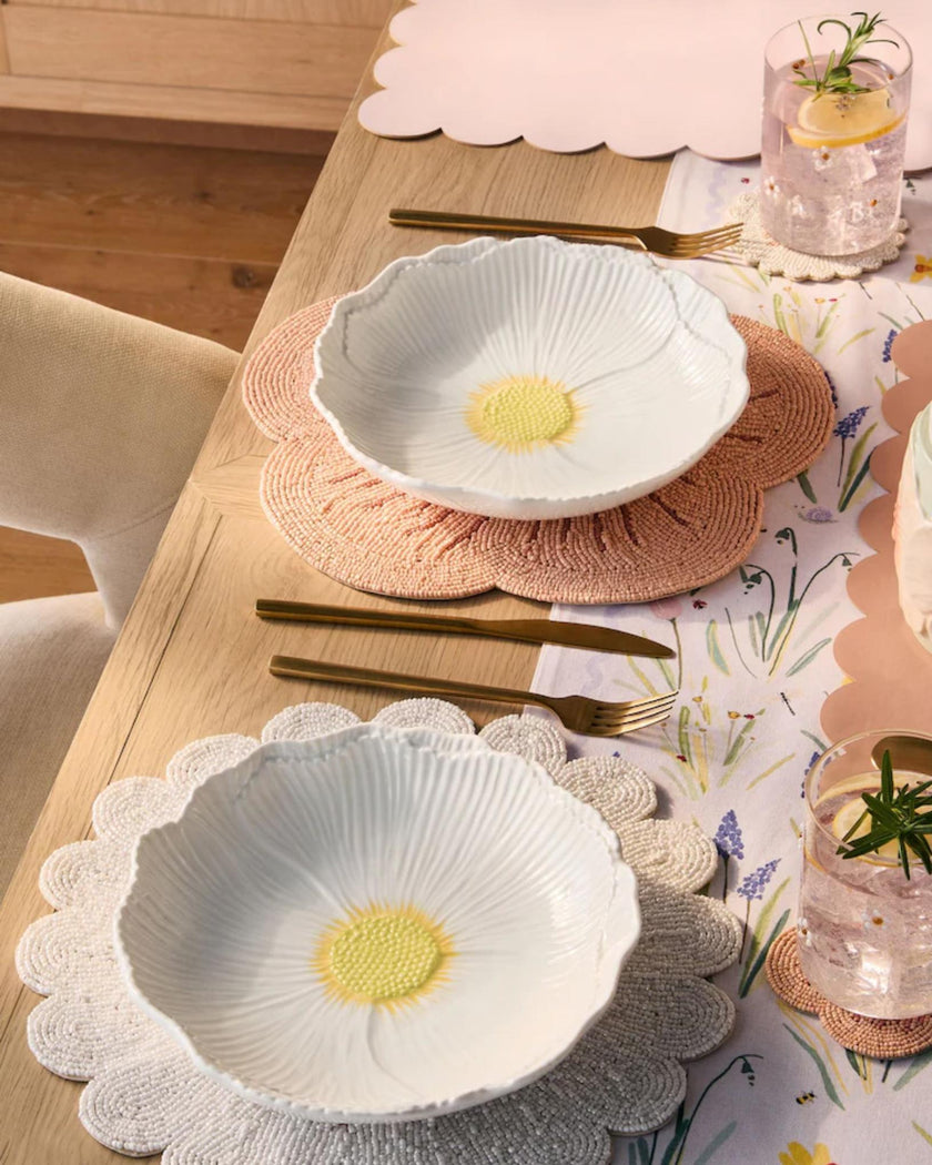 Blossom Wildlife Daisy White Flower Pasta Bowls (handpainted)