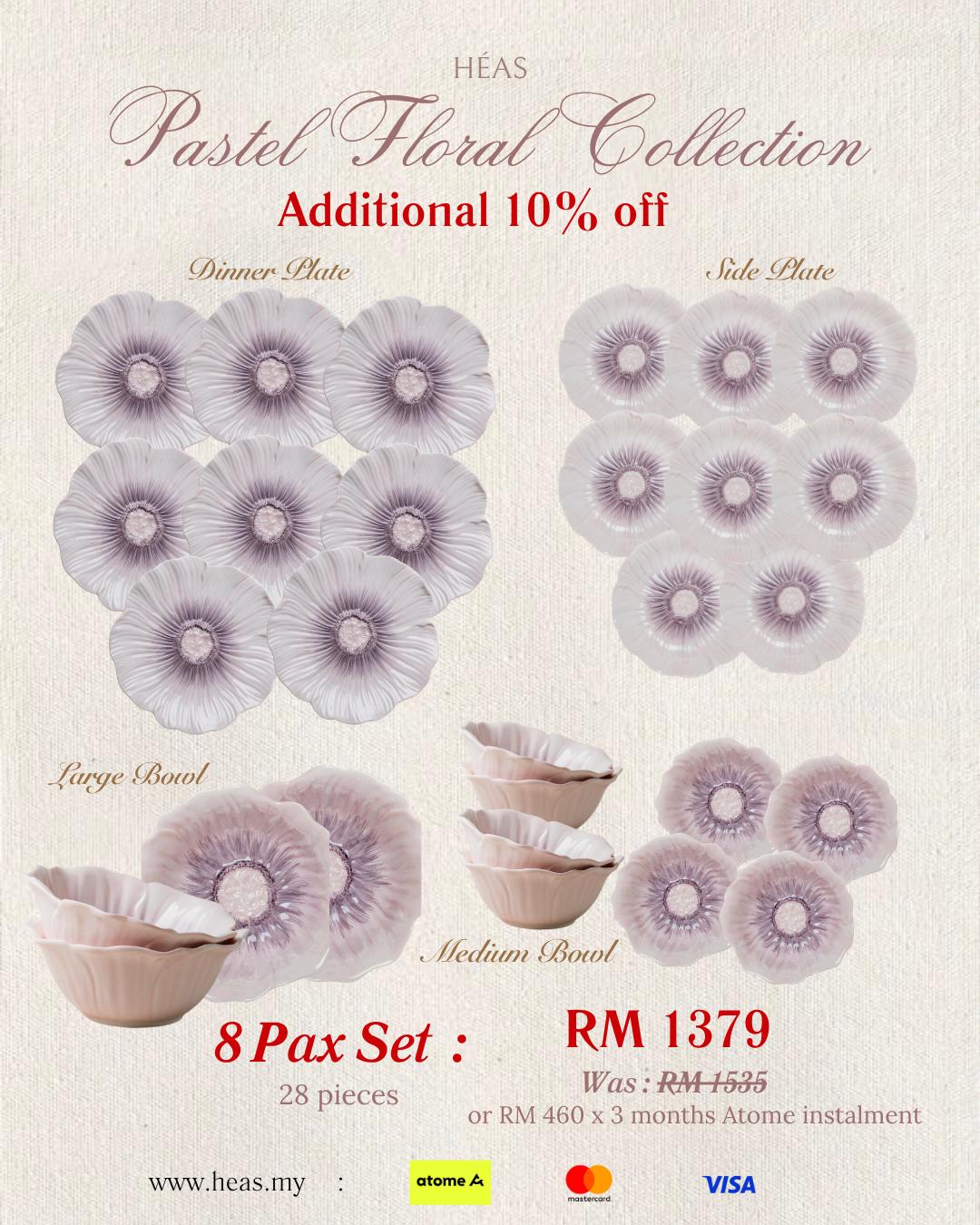 Pastel Floral Dinnerware Lilac Bloom (8 Pax Set – 28 pieces)