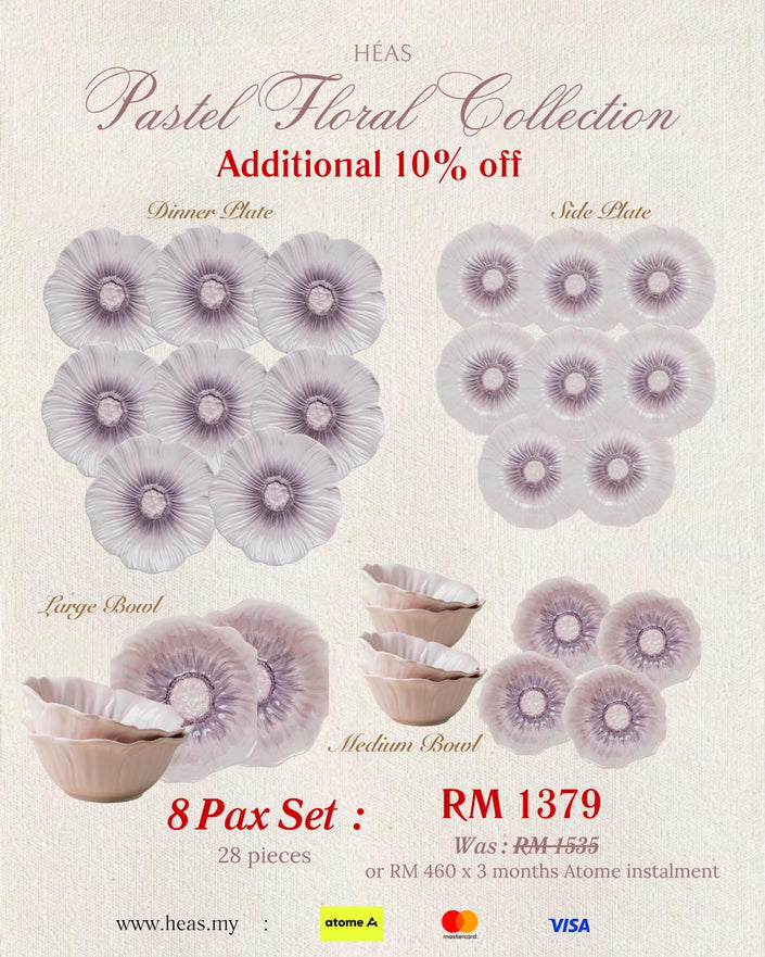 Pastel Floral Dinnerware MIX COLOURS (8 Pax Set – 28 pieces)