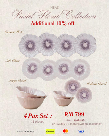 Pastel Floral Dinnerware Lilac Bloom (4 Pax Set – 14 pieces)