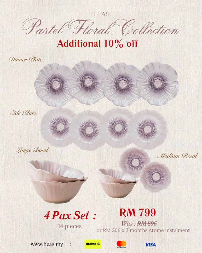 Pastel Floral Dinnerware Lilac Bloom (4 Pax Set – 14 pieces)
