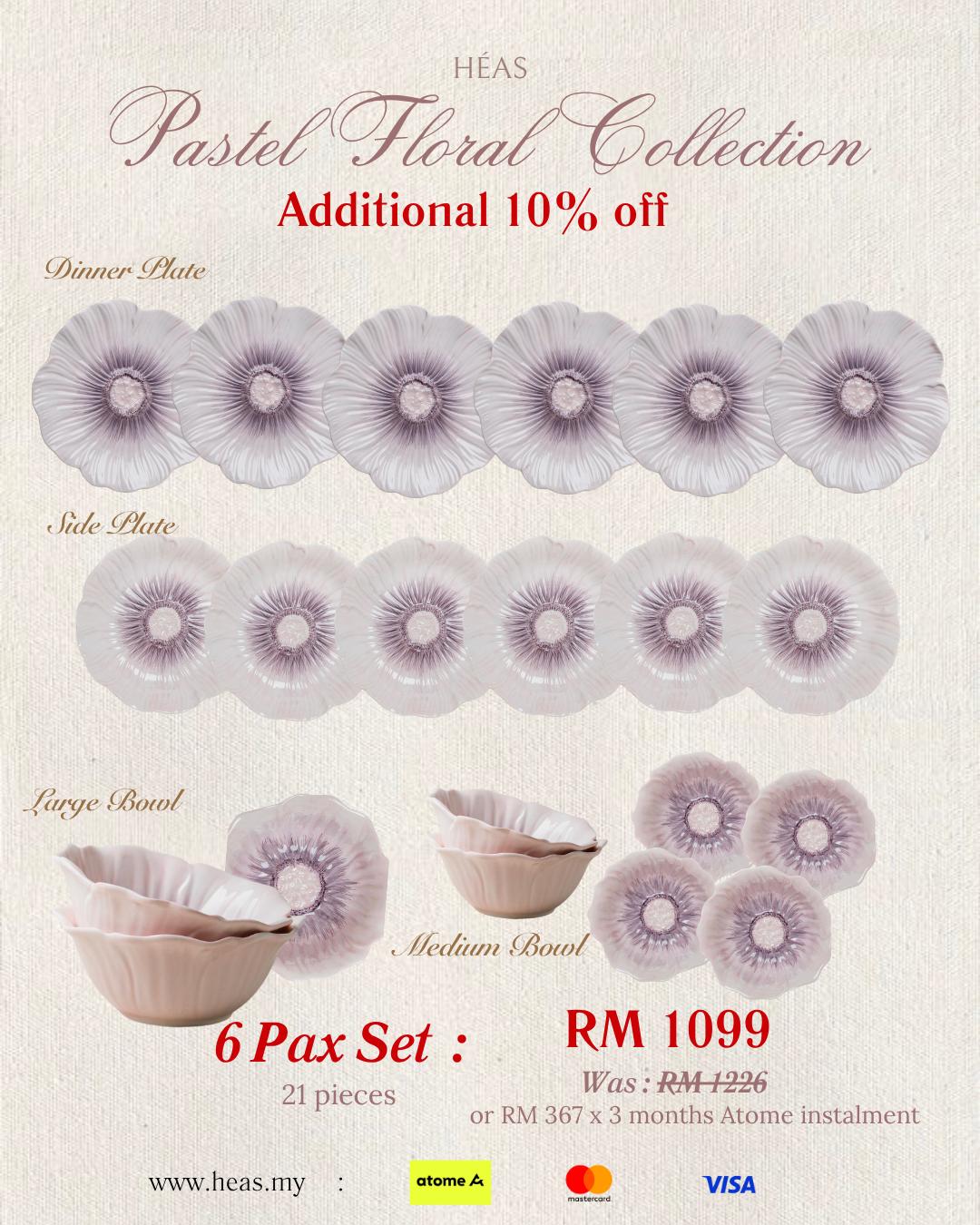 Pastel Floral Dinnerware Lilac Bloom (6 Pax Set – 21 pieces)
