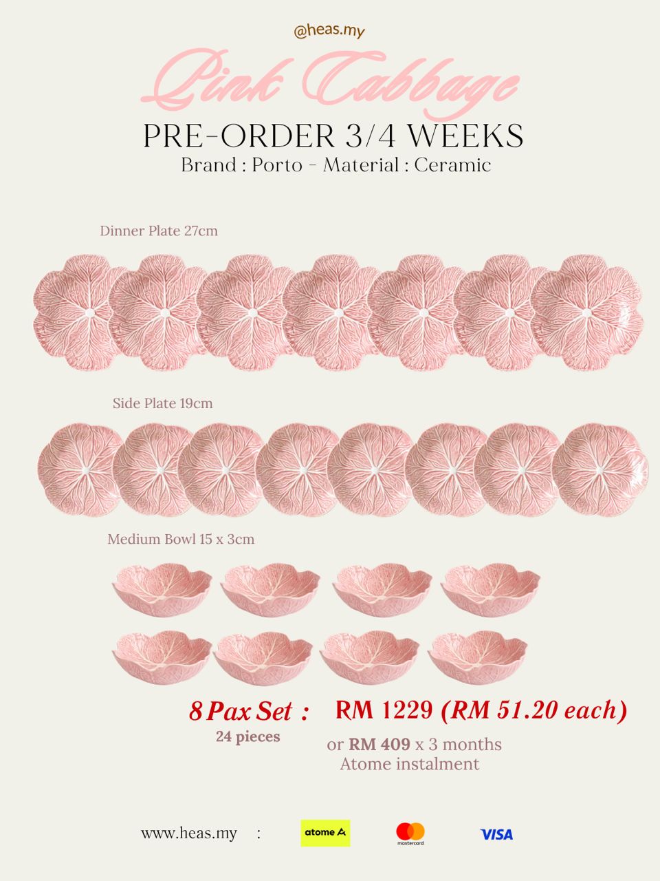Pink Cabbage 8 Pax Set (24 Pieces)