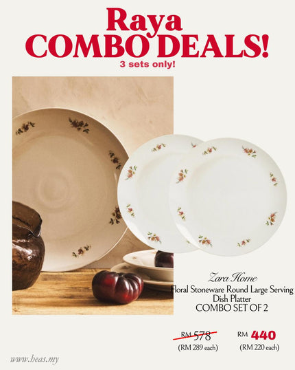 Floral Stoneware Round Large Serving Dish Platter