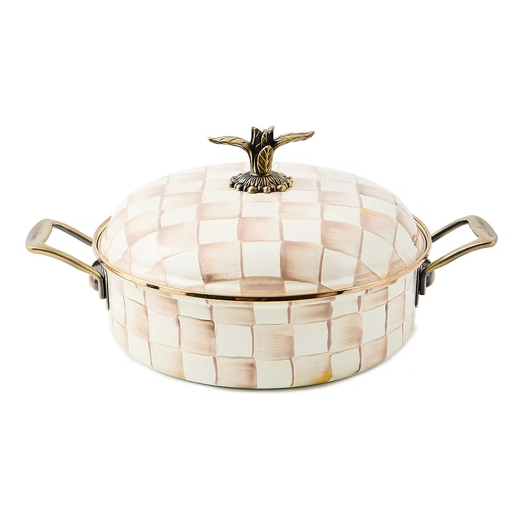 Mocha Check Enamel Casserole