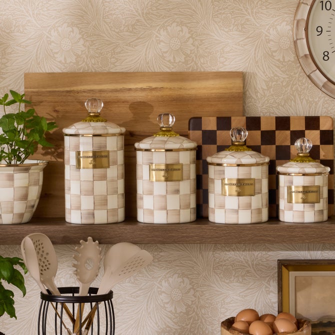 Mocha Check Canisters