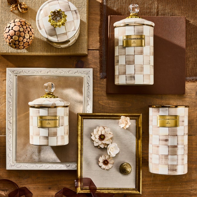 Mocha Check Canisters
