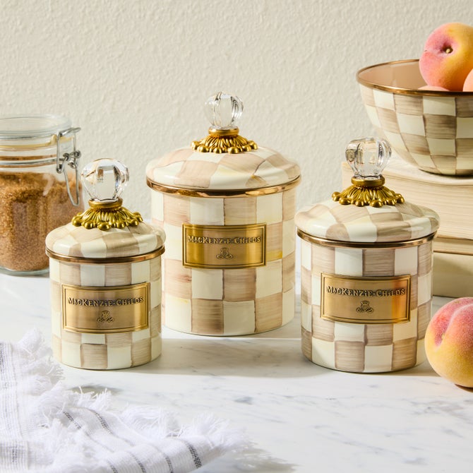 Mocha Check Little Canisters, Set of 3