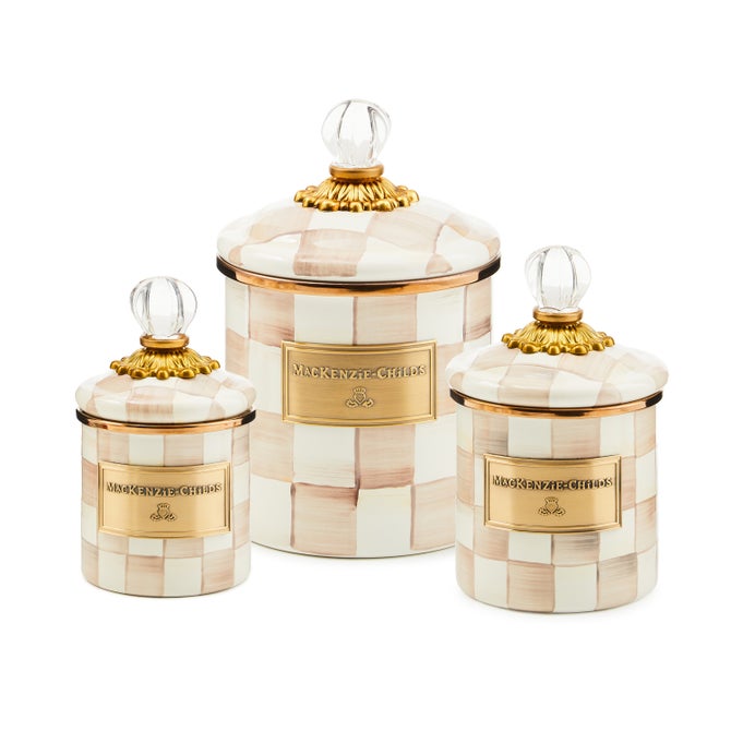 Mocha Check Little Canisters, Set of 3