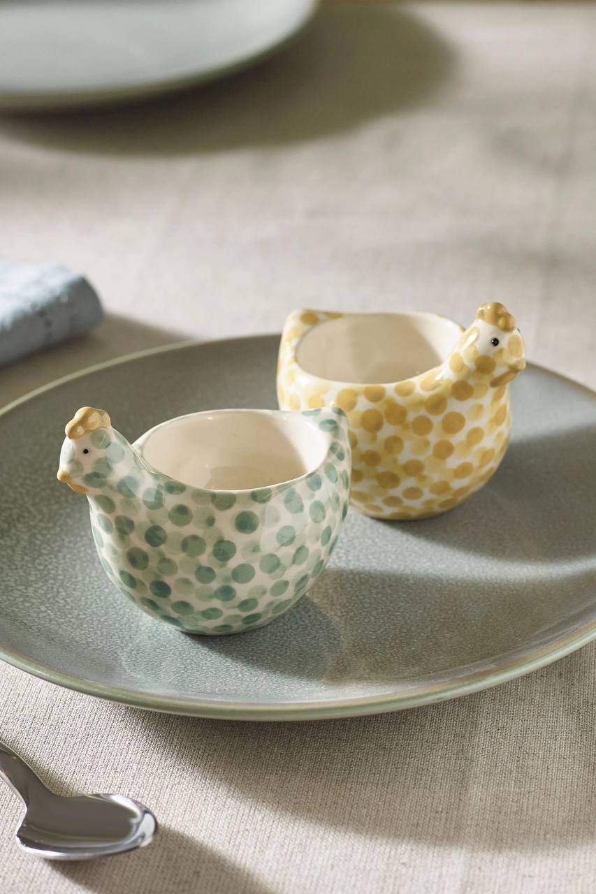 Sage Green Set of 2 Pat and Peggy Chicken Egg Cups