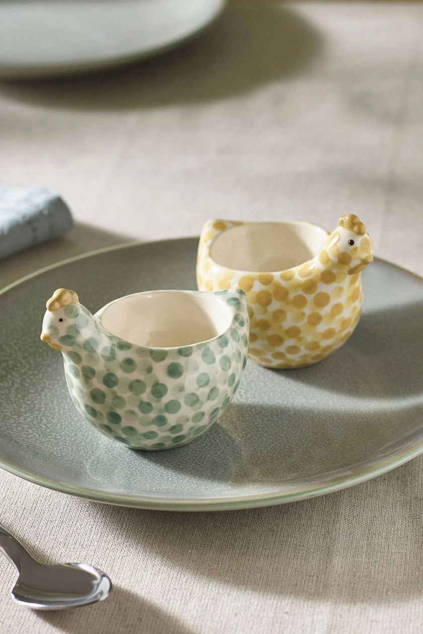 Sage Green Set of 2 Pat and Peggy Chicken Egg Cups