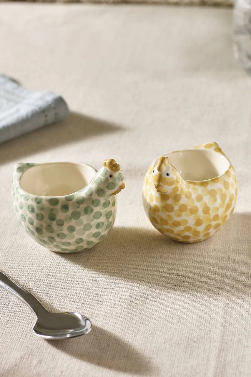 Sage Green Set of 2 Pat and Peggy Chicken Egg Cups