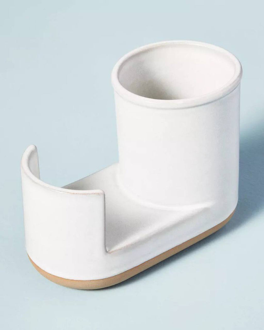 Modern Rim Stoneware Kitchen Sink Caddy Cream/Clay