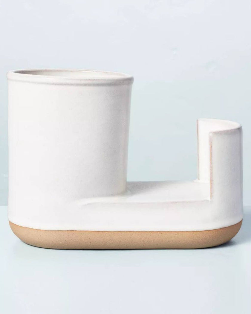 Modern Rim Stoneware Kitchen Sink Caddy Cream/Clay