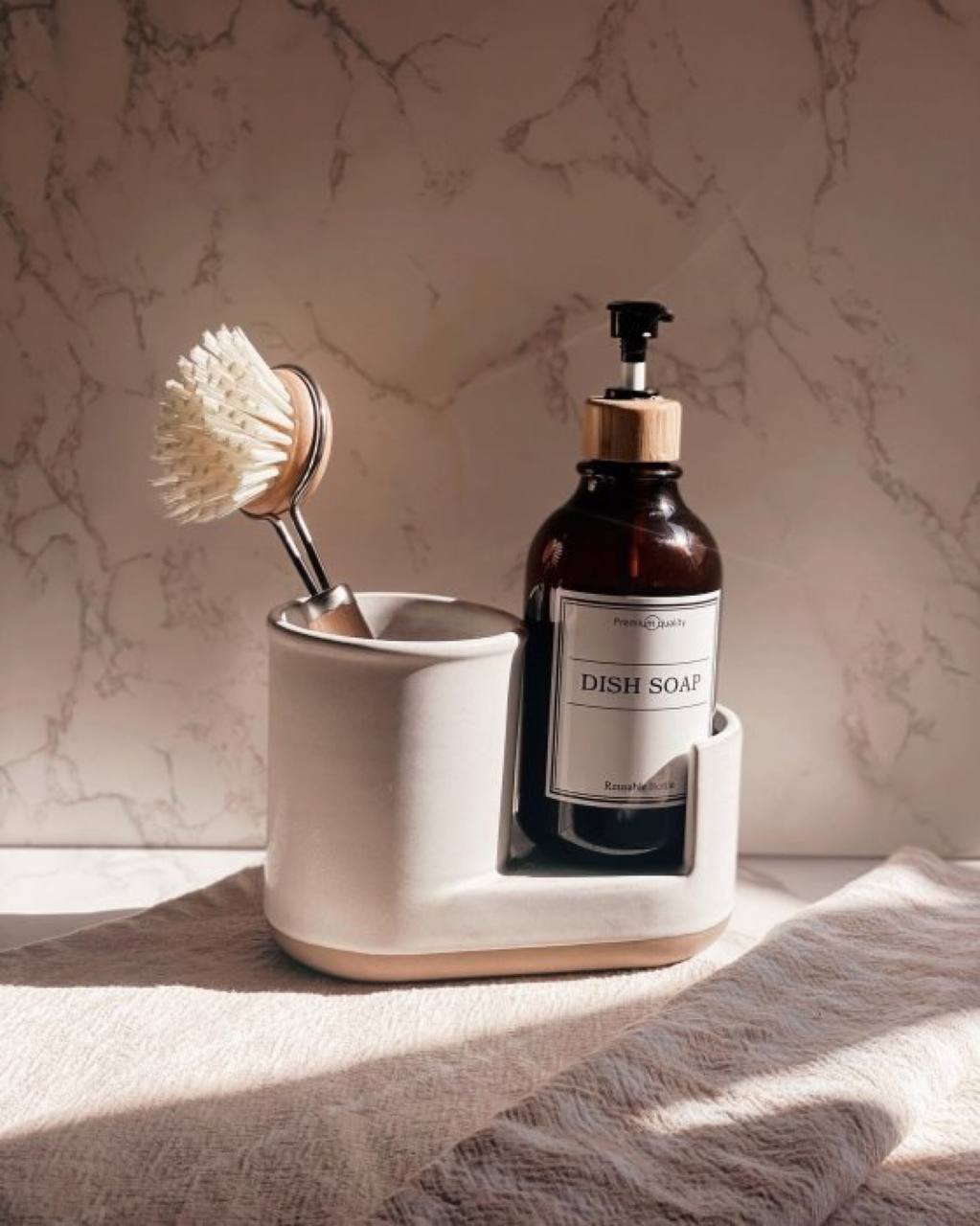 Modern Rim Stoneware Kitchen Sink Caddy Cream/Clay