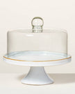 Stoneware Reactive Glaze Cake Stand with Glass Cloche
