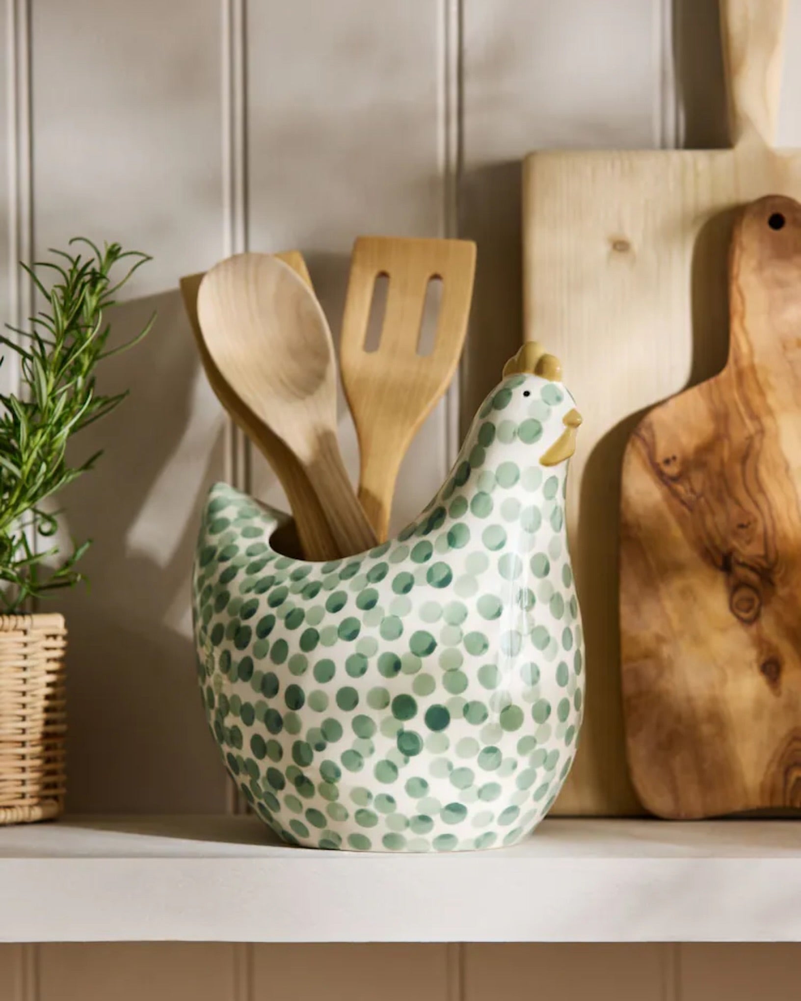 Sage Green Chicken Utensil Pot