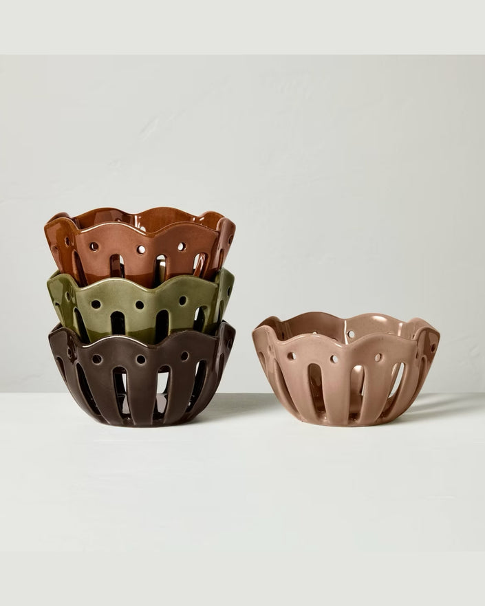 Set of 4 Wavy Edge Mini Berry Bowls Tan/Brown/Green/Winter Tan