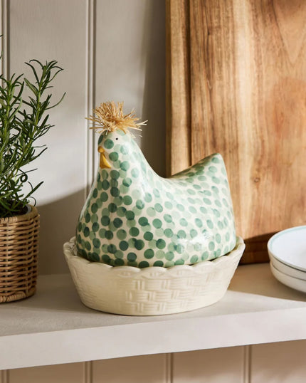 Sage Green Ceramic Chicken Egg House