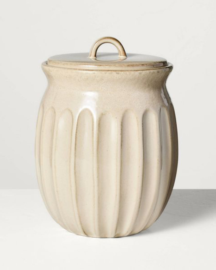 Fluted Stoneware Countertop Canister Tan
