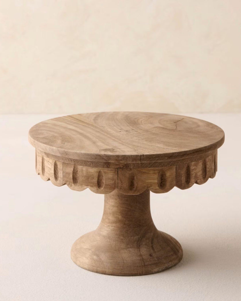 Mango Wood Petal Scalloped Cake Serving Stand