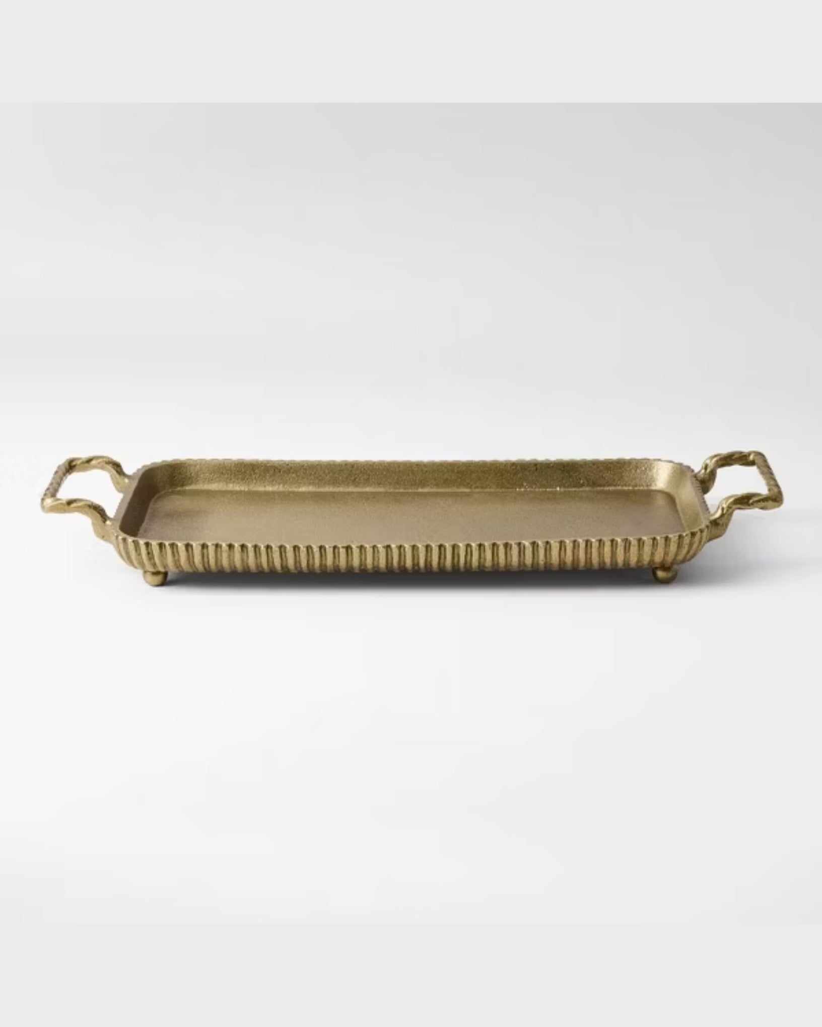 43cm Large Brass Footed Tray with Handles