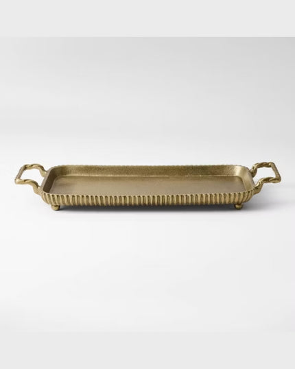 43cm Large Brass Footed Tray with Handles