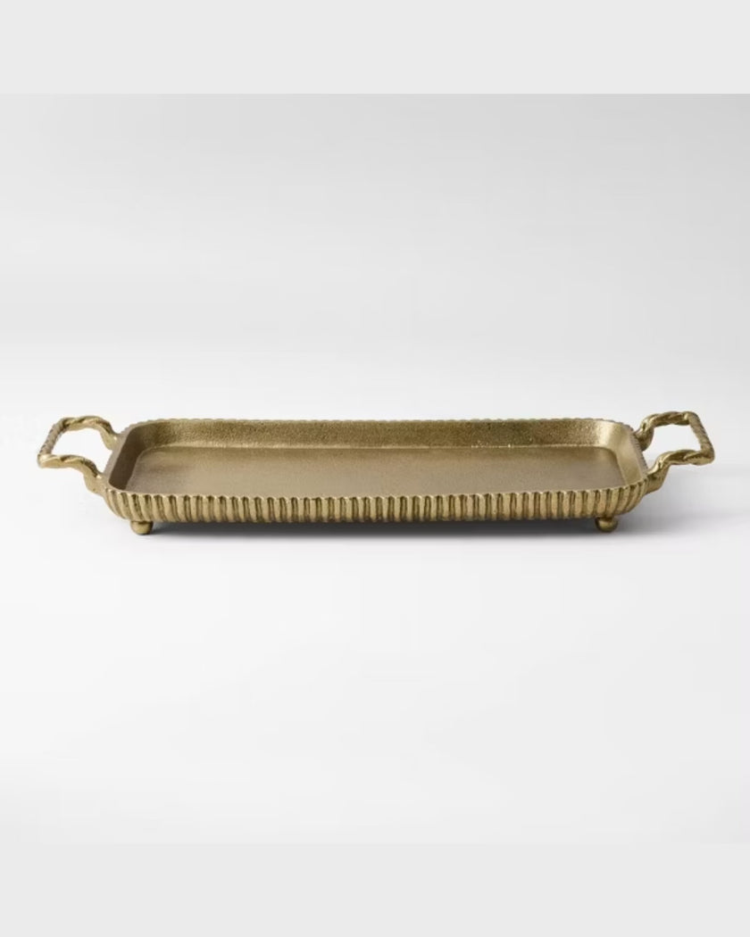 43cm Large Brass Footed Tray with Handles