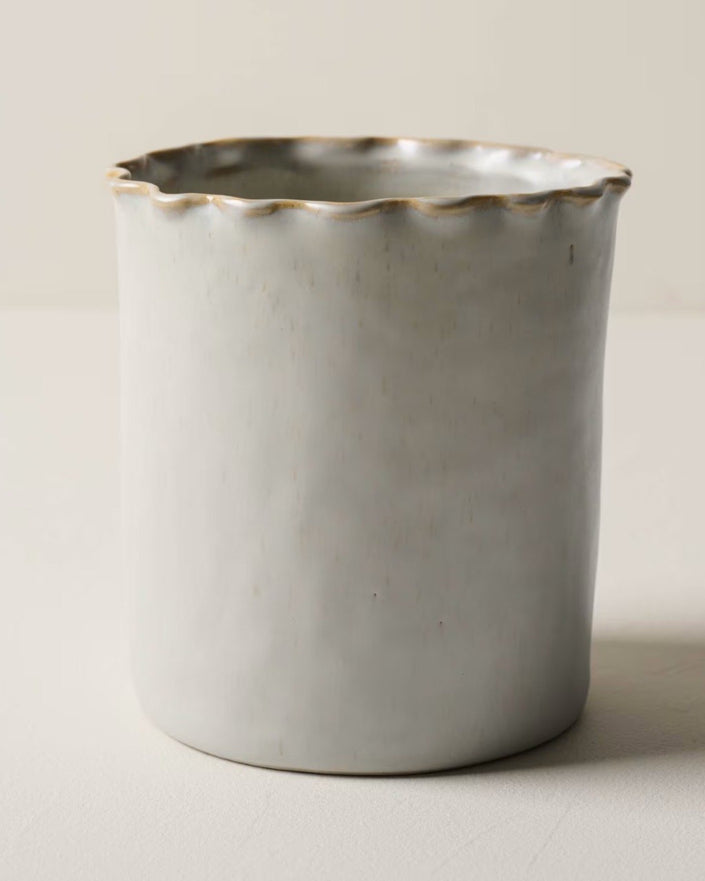 French Grey Ruffle Utensil Crock