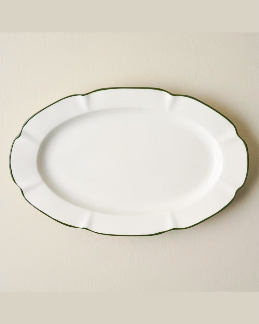 Luna Scalloped Serving Platter In Green Line
