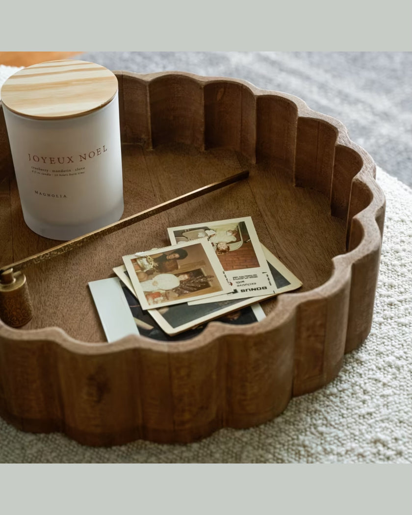 Antiqued Wood Scalloped Tray
