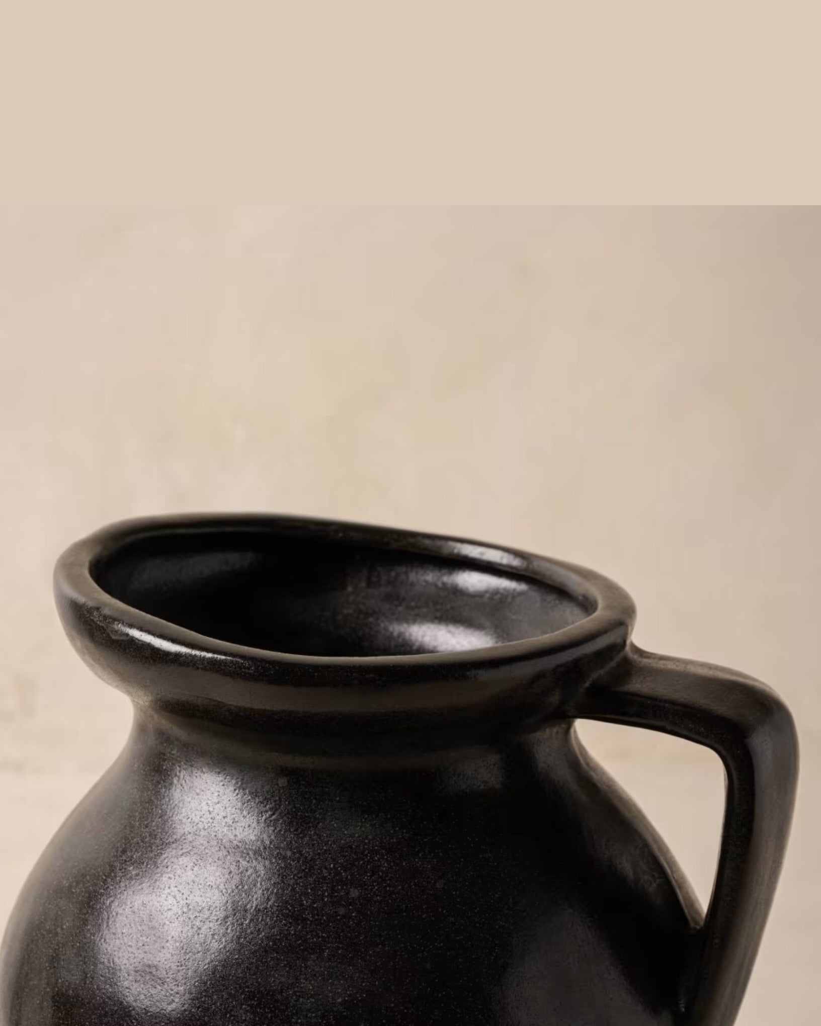 Marcel Distressed Black Ceramic Vase with Handle