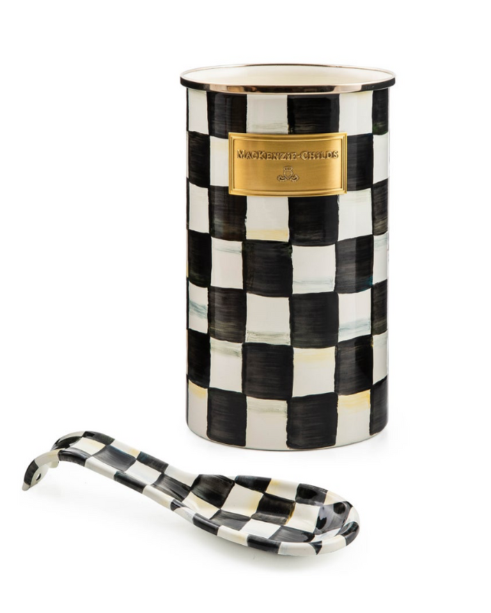 Courtly Check Enamel Utensil Holder & Spoon Rest Set
