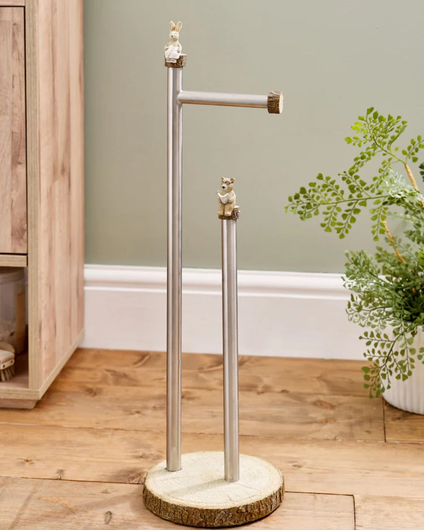 Bear and Bunny Natural Woodland Spa Floor Standing Toilet Roll Holder