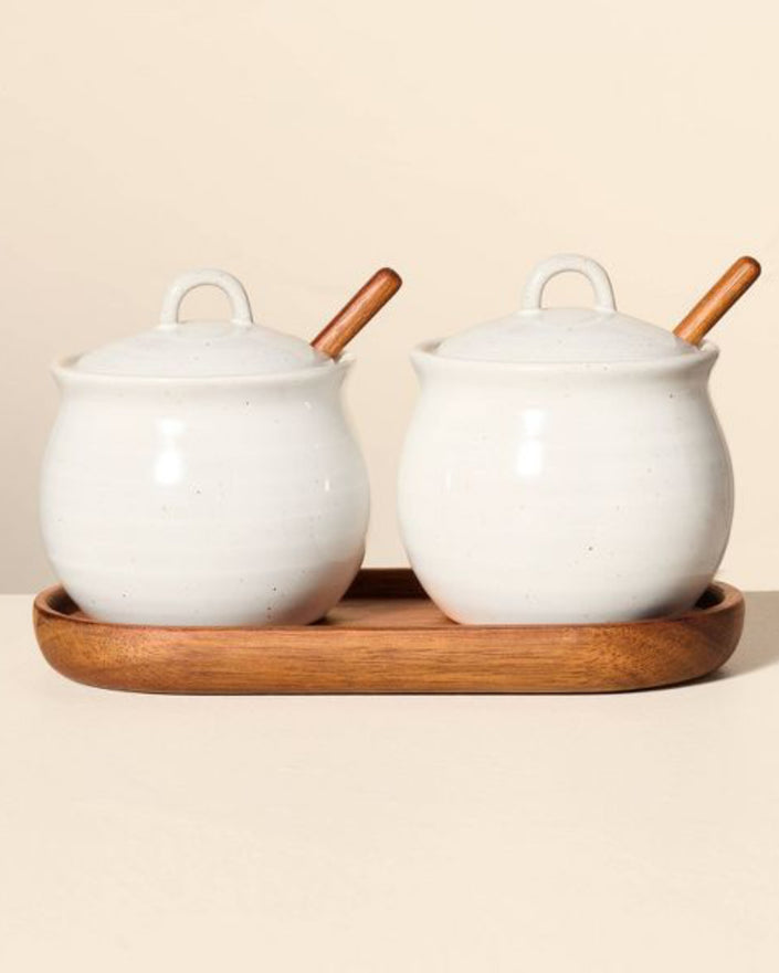Flared Glazed Stoneware Salt & Pepper Cellar Set Cream