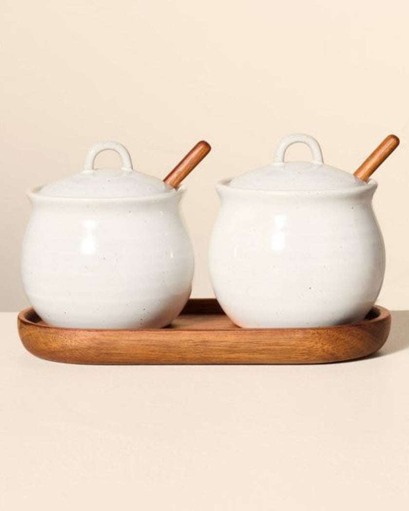 Flared Glazed Stoneware Salt & Pepper Cellar Set Cream