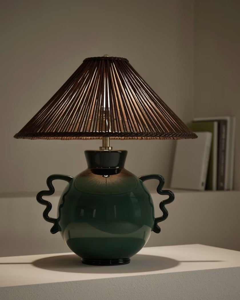 Rashia Rattan Green Table Lamp